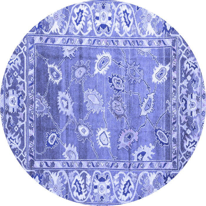 Round Machine Washable Oriental Blue Traditional Rug, wshabs4444blu