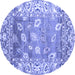 Round Machine Washable Oriental Blue Traditional Rug, wshabs4444blu