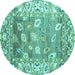 Round Oriental Turquoise Traditional Rug, abs4444turq