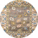 Round Machine Washable Abstract Brown Rug, wshabs4444