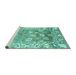 Sideview of Machine Washable Oriental Turquoise Traditional Area Rugs, wshabs4444turq