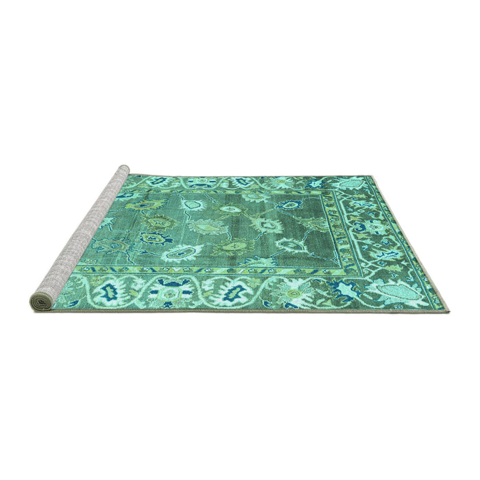 Sideview of Machine Washable Oriental Turquoise Traditional Area Rugs, wshabs4444turq