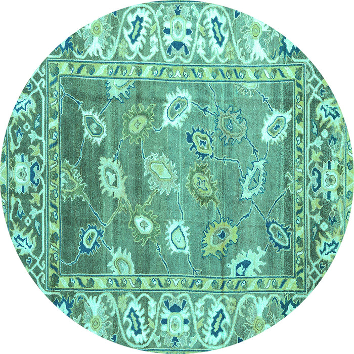 Round Machine Washable Oriental Turquoise Traditional Area Rugs, wshabs4444turq