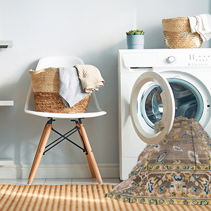 Machine Washable Abstract Brown Rug in a Washing Machine, wshabs4444