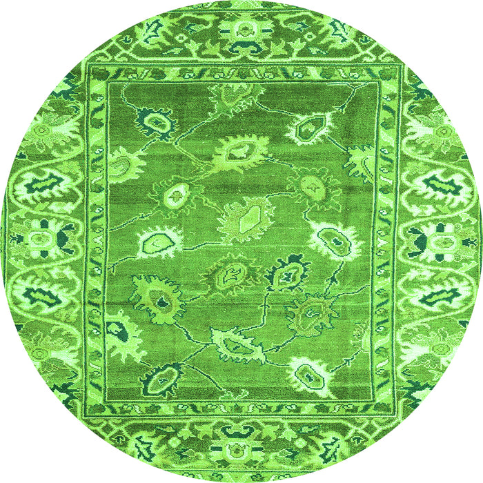 Round Oriental Green Traditional Rug, abs4444grn