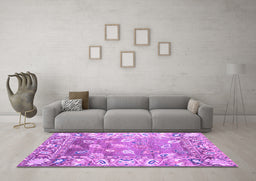 Machine Washable Oriental Purple Traditional Area Rugs in a Living Room, wshabs4444pur