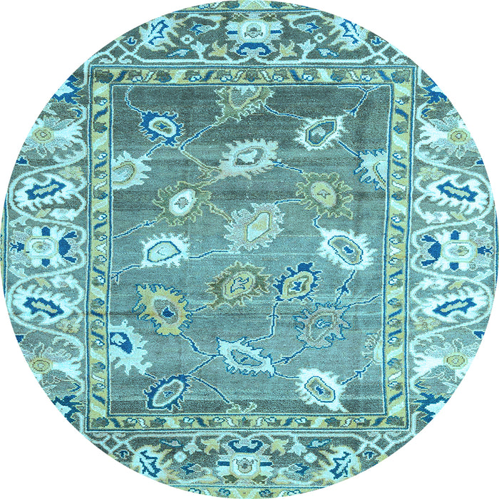 Round Oriental Light Blue Traditional Rug, abs4444lblu