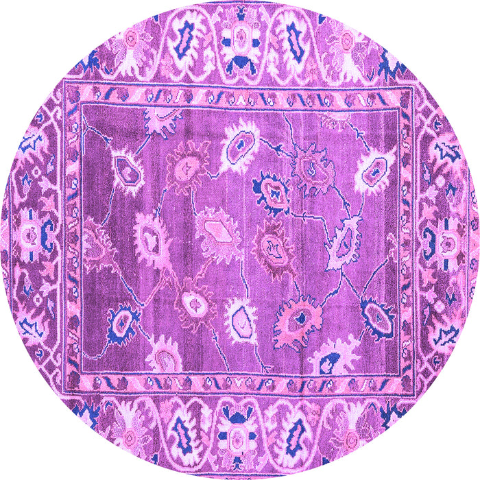 Round Machine Washable Oriental Purple Traditional Area Rugs, wshabs4444pur
