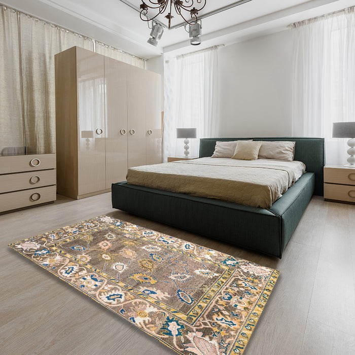 Abstract Brown Oriental Rug in a Bedroom, abs4444