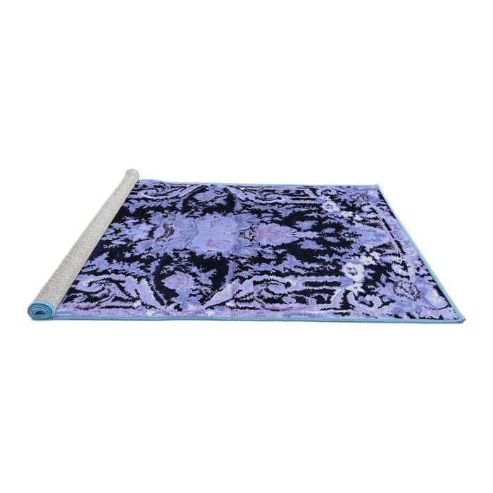 Sideview of Machine Washable Medallion Blue French Rug, wshabs4445blu