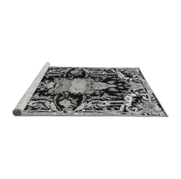 Sideview of Machine Washable Medallion Gray French Rug, wshabs4445gry