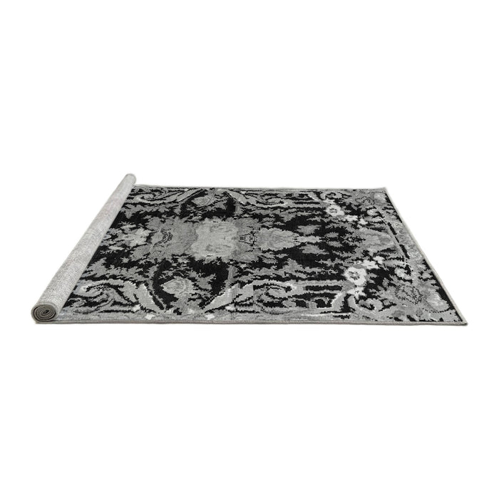 Sideview of Machine Washable Medallion Gray French Rug, wshabs4445gry