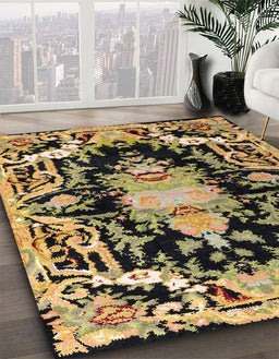 Abstract Chocolate Brown Medallion Rug in Family Room, abs4445