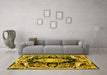 Machine Washable Medallion Yellow French Rug in a Living Room, wshabs4445yw