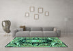 Machine Washable Medallion Turquoise French Area Rugs in a Living Room,, wshabs4445turq