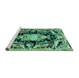 Sideview of Machine Washable Medallion Turquoise French Area Rugs, wshabs4445turq