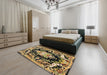 Abstract Chocolate Brown Medallion Rug in a Bedroom, abs4445