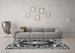 Machine Washable Medallion Gray French Rug in a Living Room,, wshabs4445gry