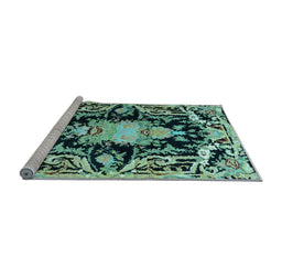 Sideview of Machine Washable Medallion Light Blue French Rug, wshabs4445lblu
