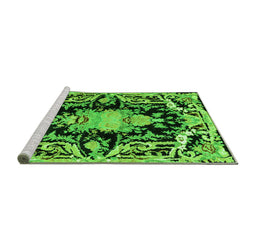 Sideview of Machine Washable Medallion Green French Area Rugs, wshabs4445grn