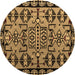 Round Machine Washable Southwestern Brown Country Rug, wshabs4446brn