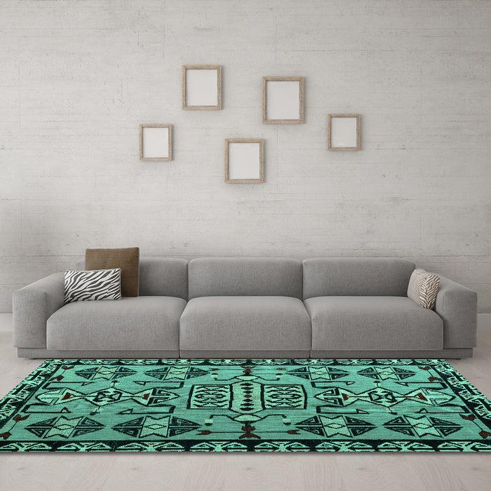 Machine Washable Southwestern Turquoise Country Area Rugs in a Living Room,, wshabs4446turq