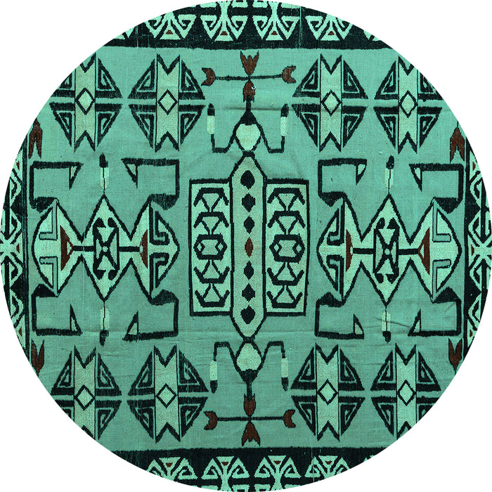 Round Machine Washable Southwestern Turquoise Country Area Rugs, wshabs4446turq