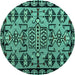 Round Machine Washable Southwestern Turquoise Country Area Rugs, wshabs4446turq