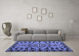 Machine Washable Southwestern Blue Country Rug in a Living Room, wshabs4446blu