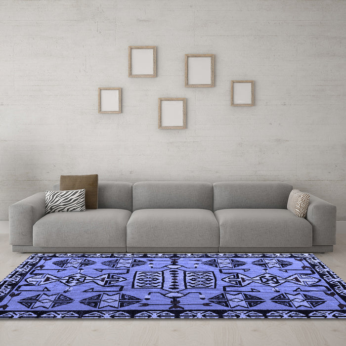 Machine Washable Southwestern Blue Country Rug in a Living Room, wshabs4446blu