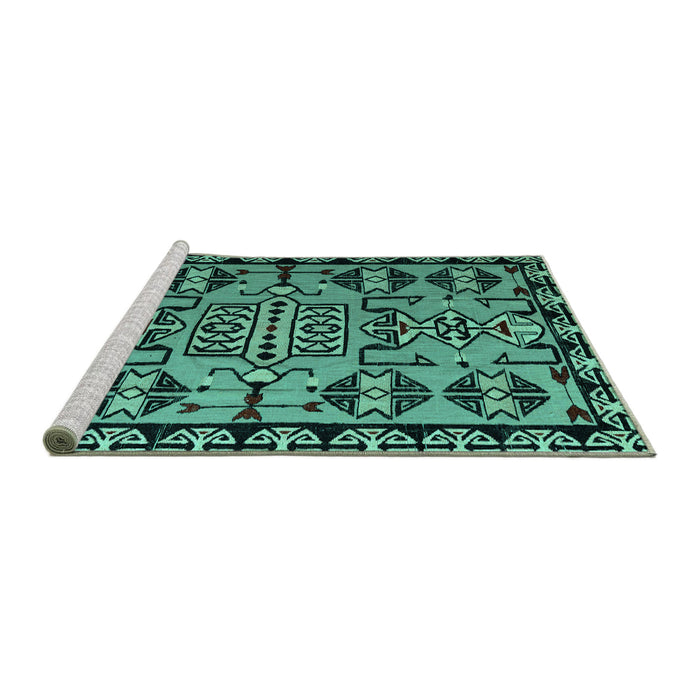 Sideview of Machine Washable Southwestern Turquoise Country Area Rugs, wshabs4446turq