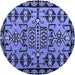 Round Machine Washable Southwestern Blue Country Rug, wshabs4446blu