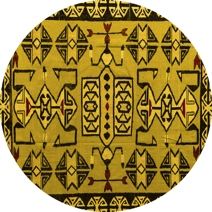 Round Machine Washable Southwestern Yellow Country Rug, wshabs4446yw