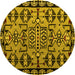 Round Machine Washable Southwestern Yellow Country Rug, wshabs4446yw