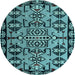 Round Machine Washable Southwestern Light Blue Country Rug, wshabs4446lblu