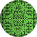 Round Machine Washable Southwestern Green Country Area Rugs, wshabs4446grn