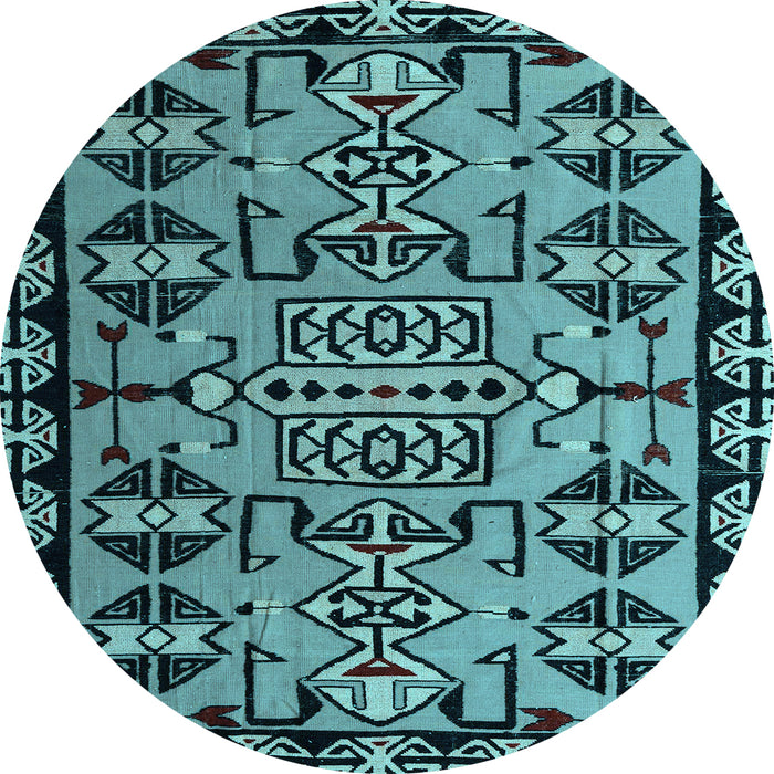 Round Southwestern Light Blue Country Rug, abs4446lblu