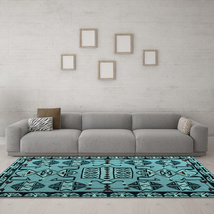 Machine Washable Southwestern Light Blue Country Rug in a Living Room, wshabs4446lblu