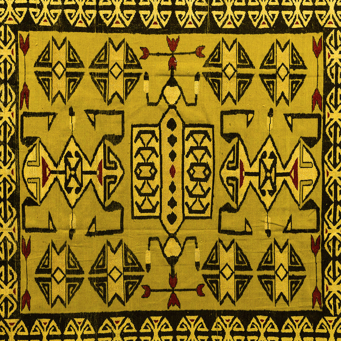 Square Machine Washable Southwestern Yellow Country Rug, wshabs4446yw