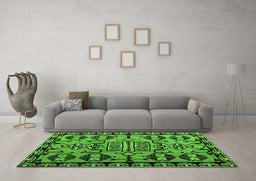 Machine Washable Southwestern Green Country Area Rugs in a Living Room,, wshabs4446grn