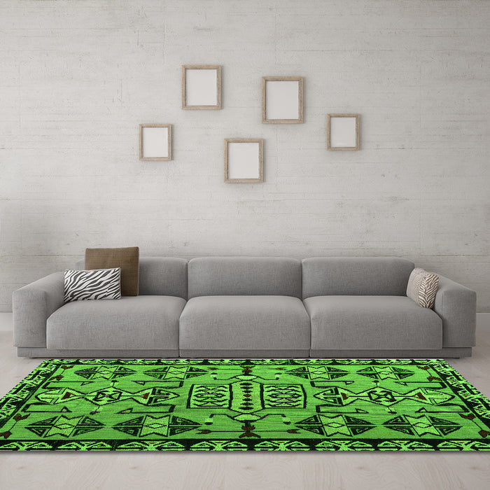 Machine Washable Southwestern Green Country Area Rugs in a Living Room,, wshabs4446grn