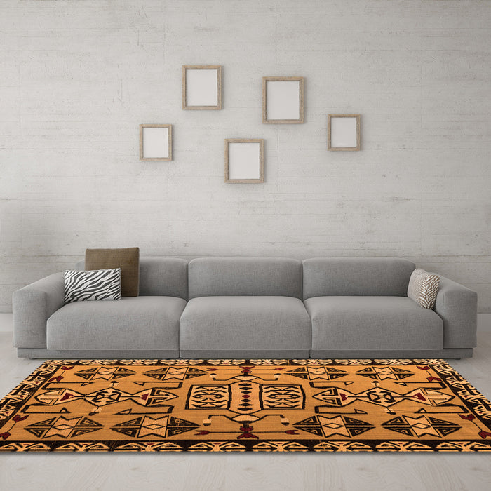 Machine Washable Southwestern Orange Country Area Rugs in a Living Room, wshabs4446org