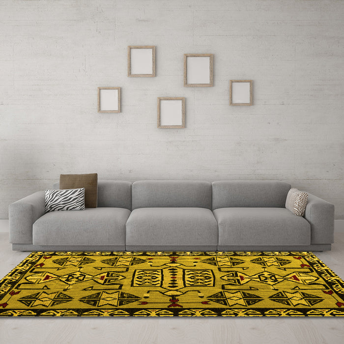 Machine Washable Southwestern Yellow Country Rug in a Living Room, wshabs4446yw
