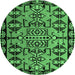 Round Machine Washable Southwestern Emerald Green Country Area Rugs, wshabs4446emgrn