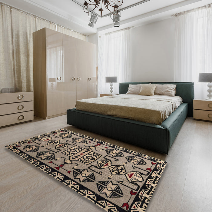 Abstract Camel Brown Southwestern Rug in a Bedroom, abs4446