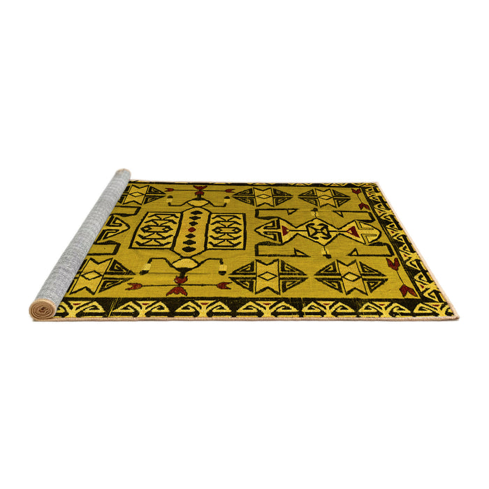 Sideview of Machine Washable Southwestern Yellow Country Rug, wshabs4446yw