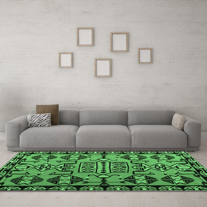 Machine Washable Southwestern Emerald Green Country Area Rugs in a Living Room,, wshabs4446emgrn