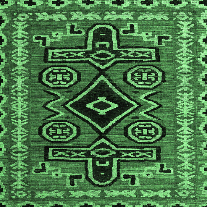 Square Machine Washable Southwestern Emerald Green Country Area Rugs, wshabs4447emgrn