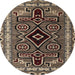 Round Abstract Bakers Brown Southwestern Rug, abs4447