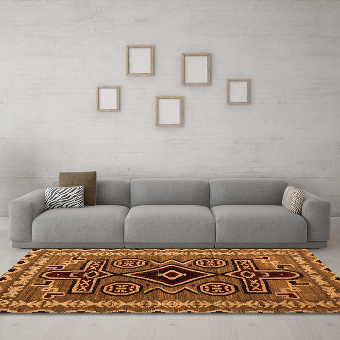 Machine Washable Southwestern Orange Country Area Rugs in a Living Room, wshabs4447org
